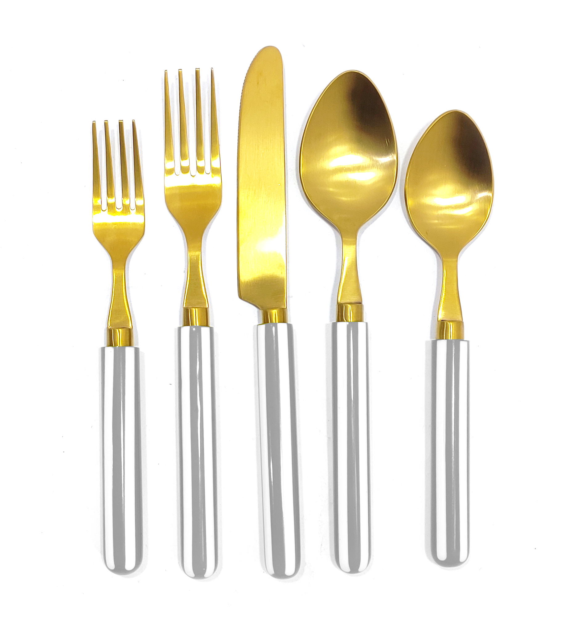 Brushed Gold Flatware Set With Grey Lining Handle