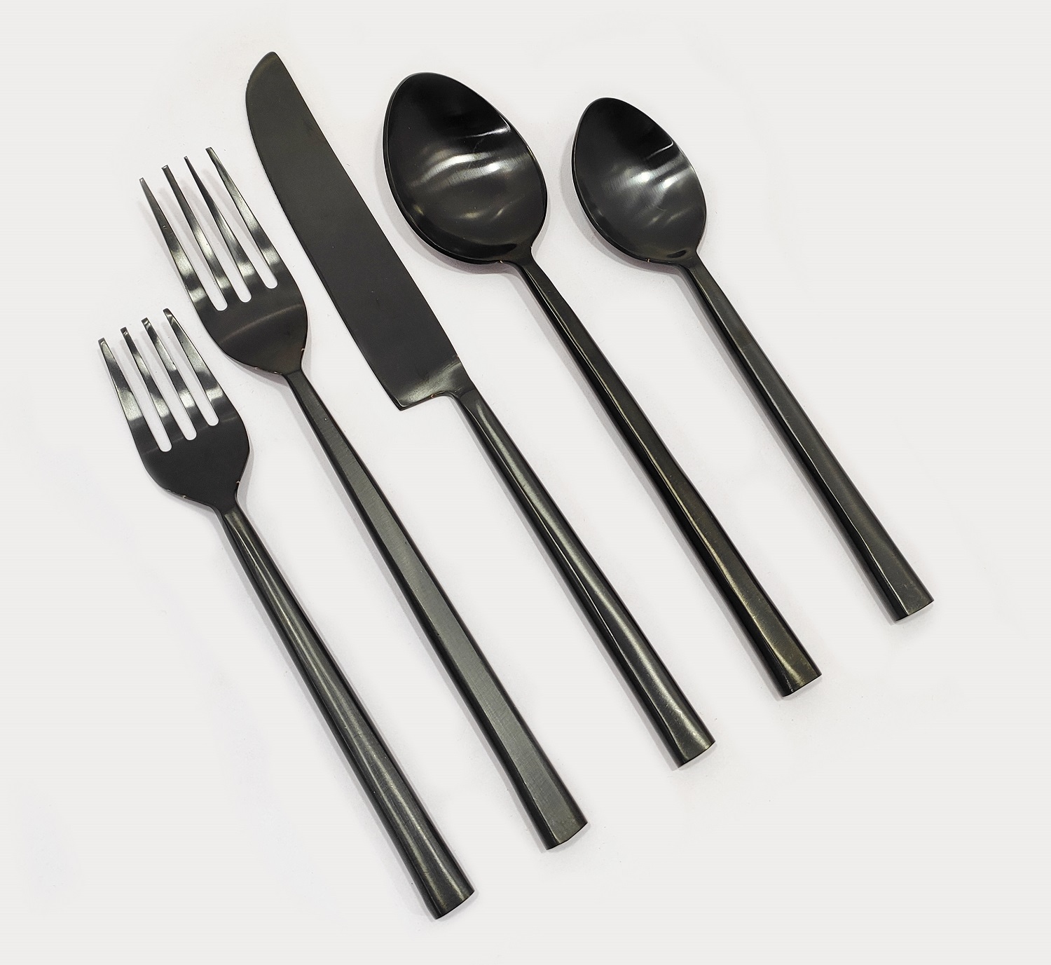 Brushed Black Flatware With Hand Forged Tappered Handle