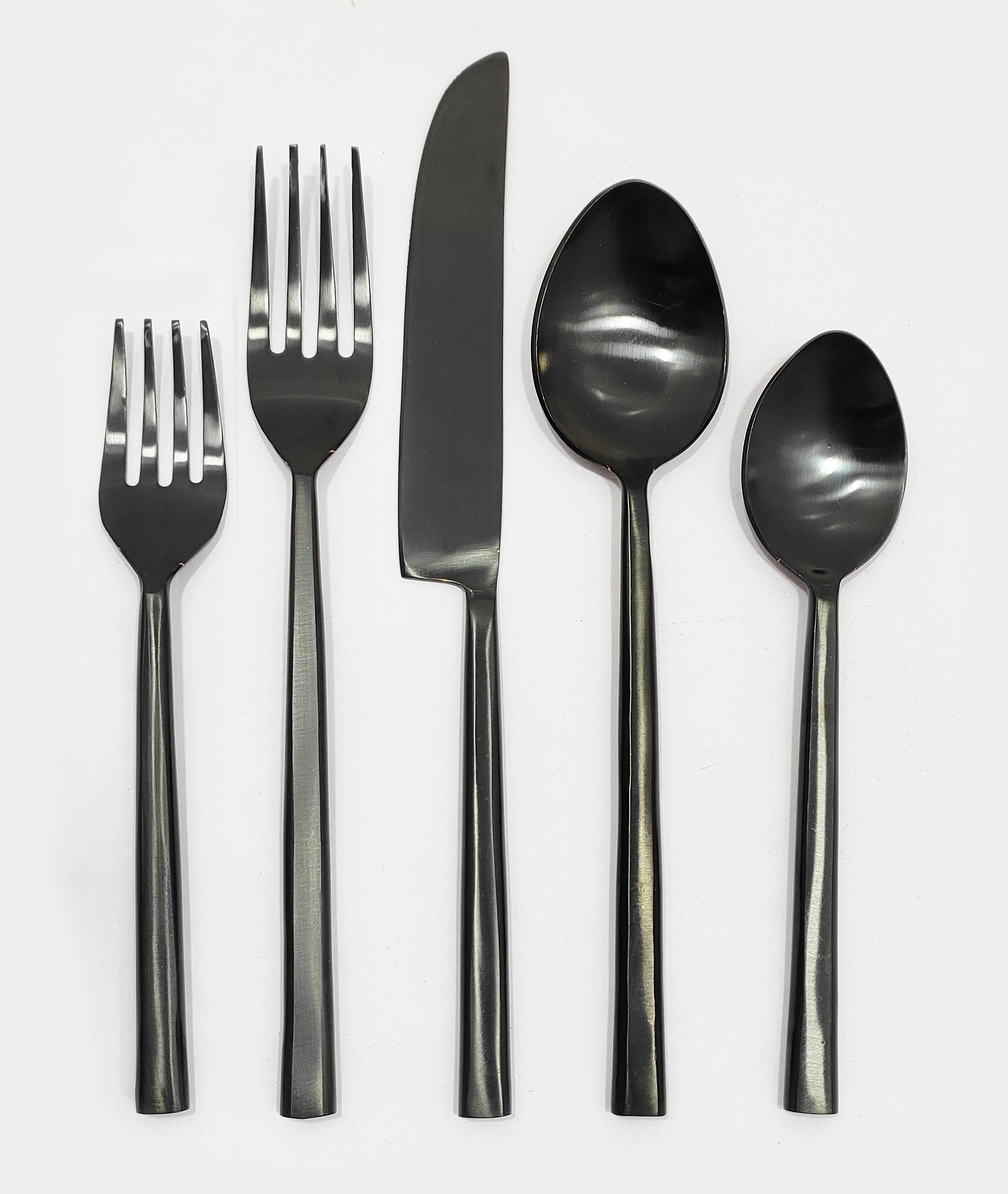 Brushed Black Flatware With Hand Forged Tappered Handle
