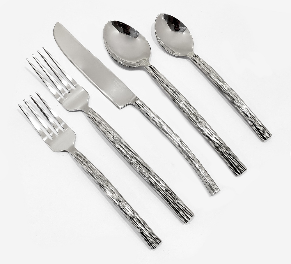 Shiny Silver Flatware With Textured Handle