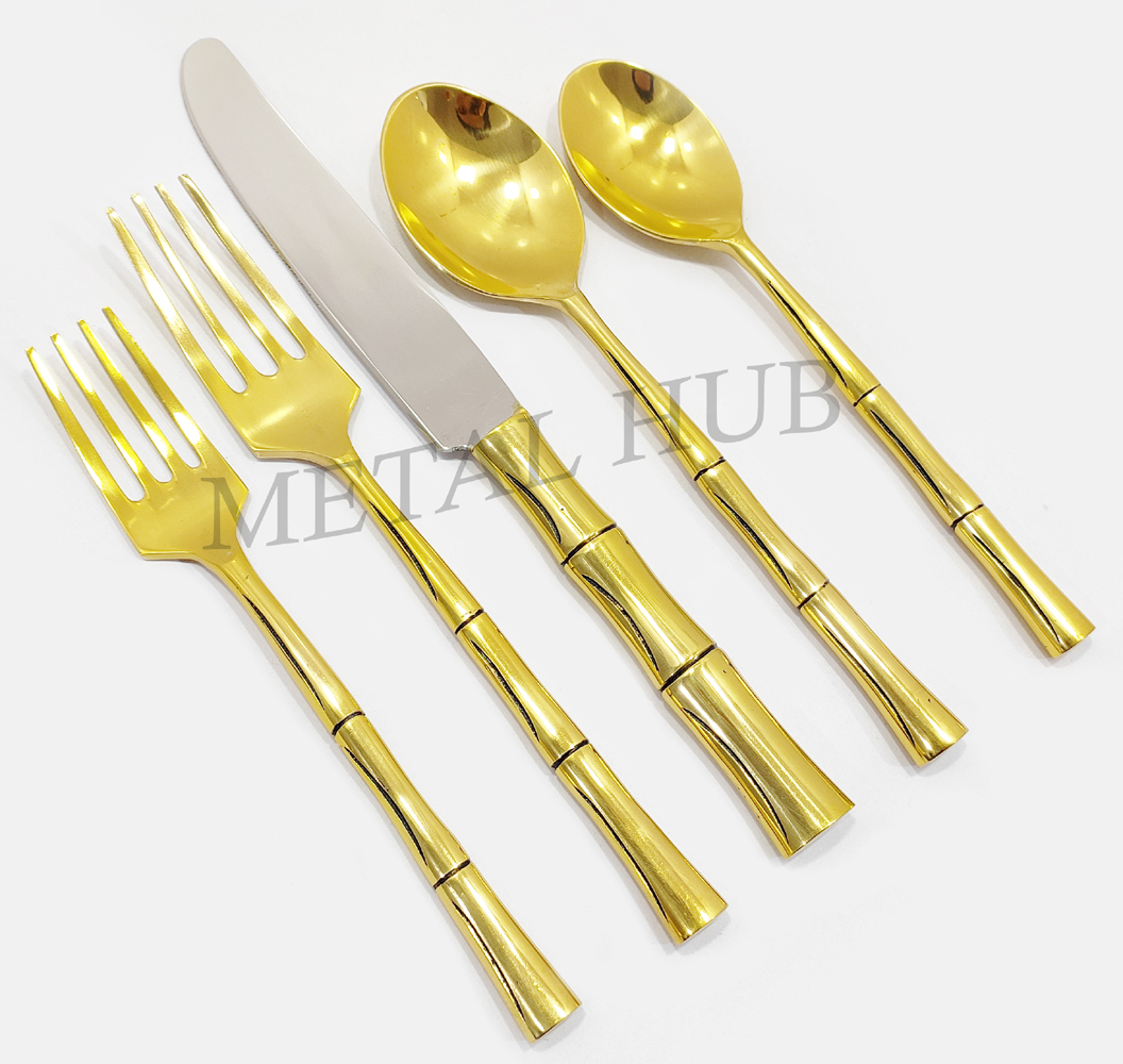 Shiny Gold Bamboo Flatware Set