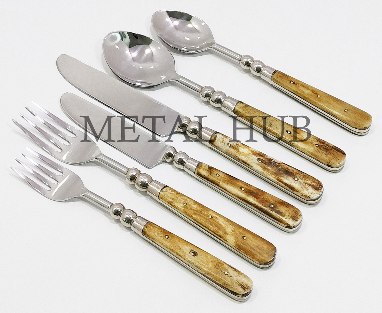 Antique Brown Bone Inlay Flatware